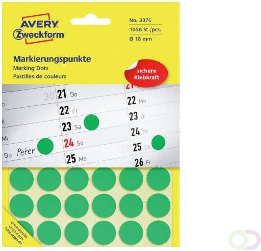 Avery Zweckform Avery Ronde etiketten diameter 18 mm groen 1.056 stuks